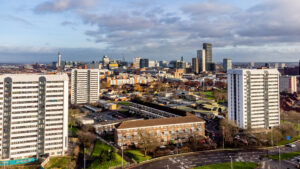 An aerial view of the city of manchester.