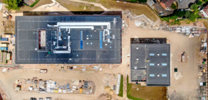 An aerial view of a construction site.